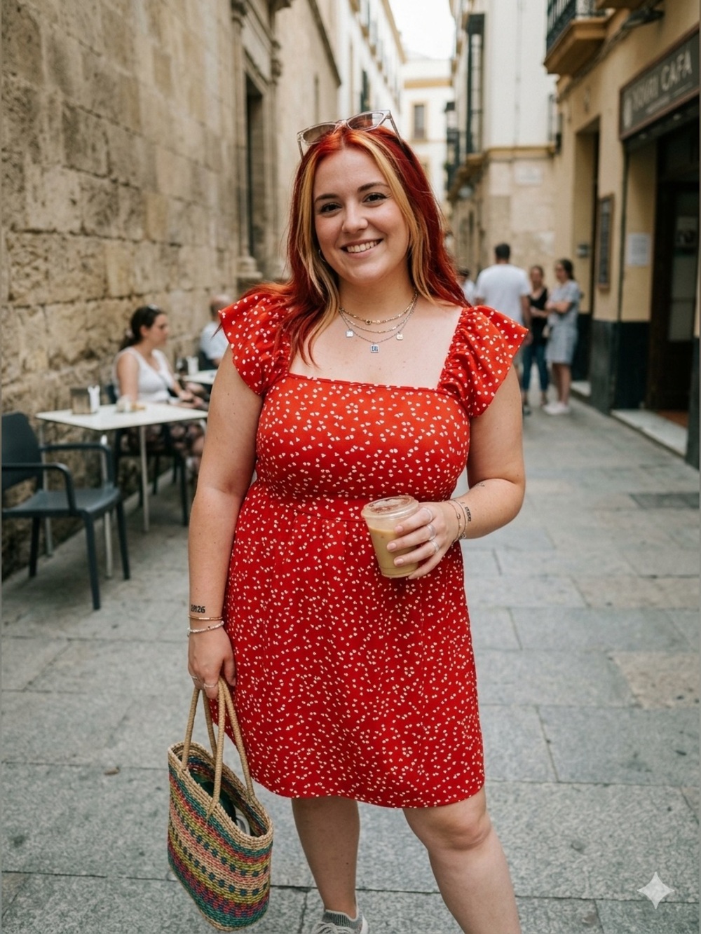 Women’s Red Mini Dress with White Heart Print 2xl
